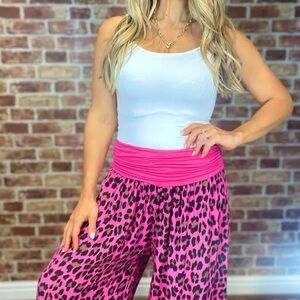 Pink Leopard Print Harem Pants
